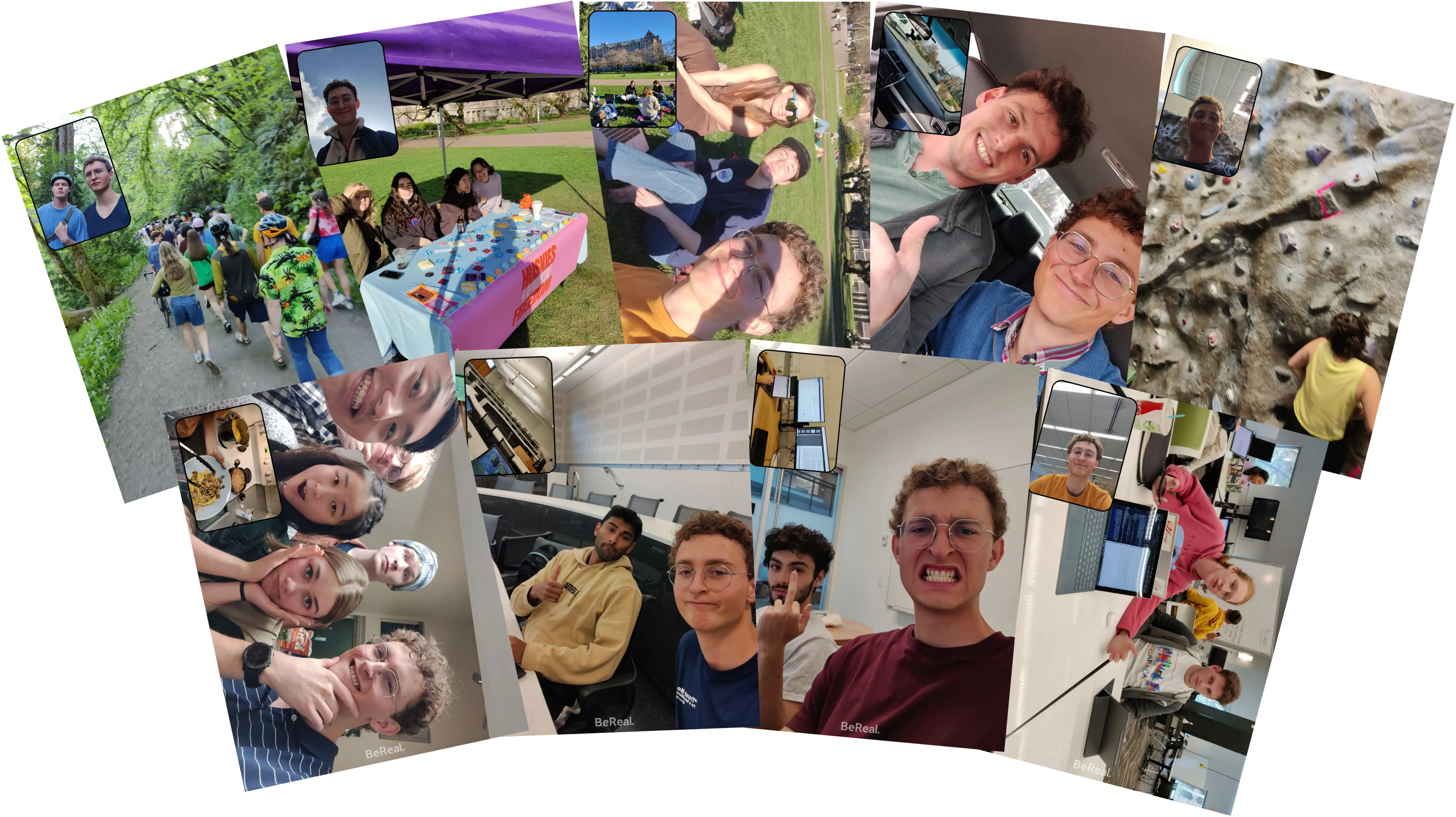 Panorama showcasing many different occasions and events with friends.